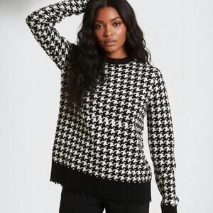 Michael Kors Collection Houndstooth Cashmere Sweater Black White Size Large
